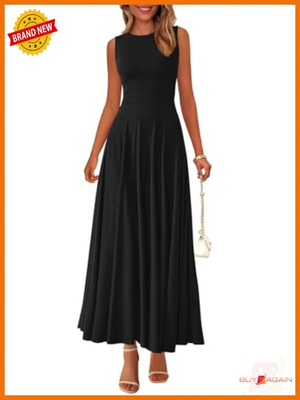 Womens Sleeveless Maxi Dress Flowy ALine Pleated Summer Tank Dress